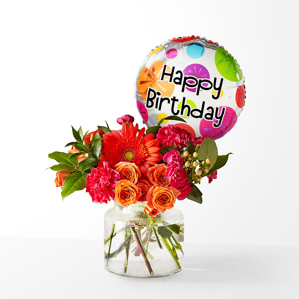 Fiesta Bouquet with Birthday Balloon – Flowers By Us, Grand Forks ND