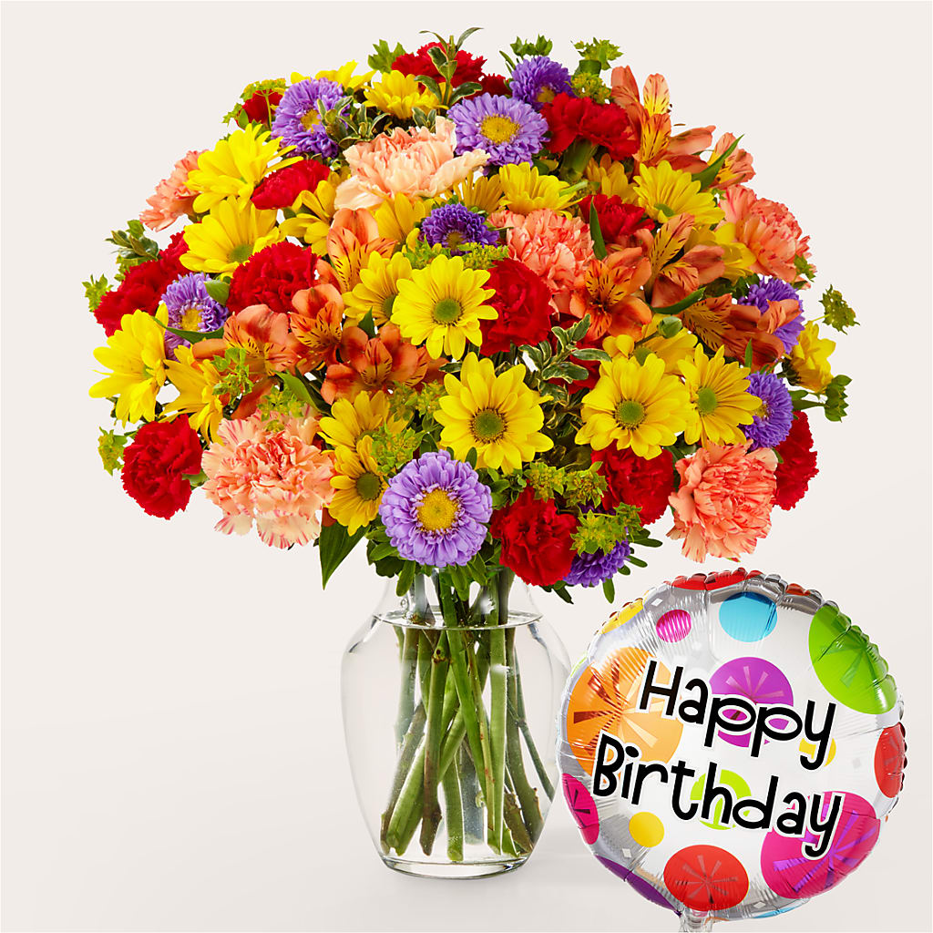 Kaleidoscope Bouquet with Birthday Balloon – Flowers By Us, Grand Forks ND