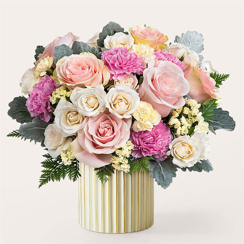 Blissful Moments Bouquet with Ivory Vase – Flowers By Us, Grand Forks ND