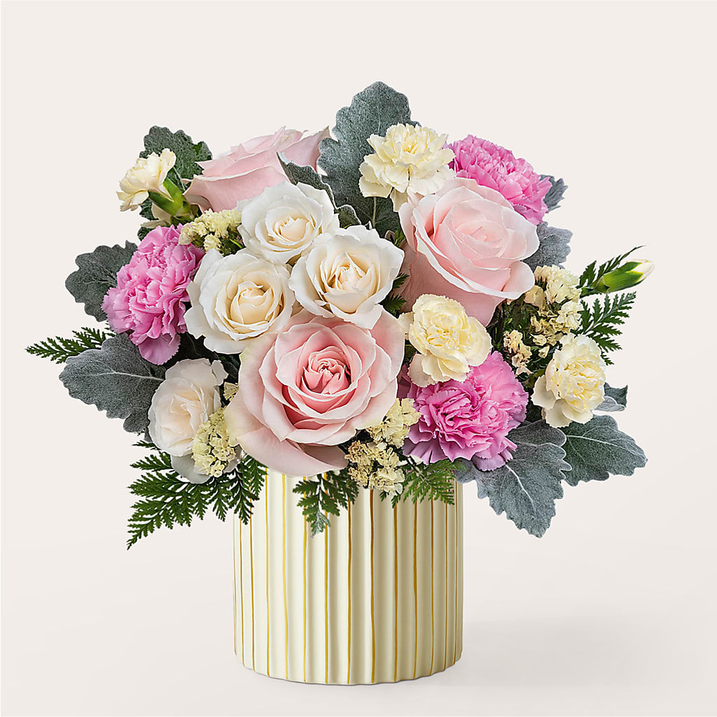 Blissful Moments Bouquet with Ivory Vase – Flowers By Us, Grand Forks ND