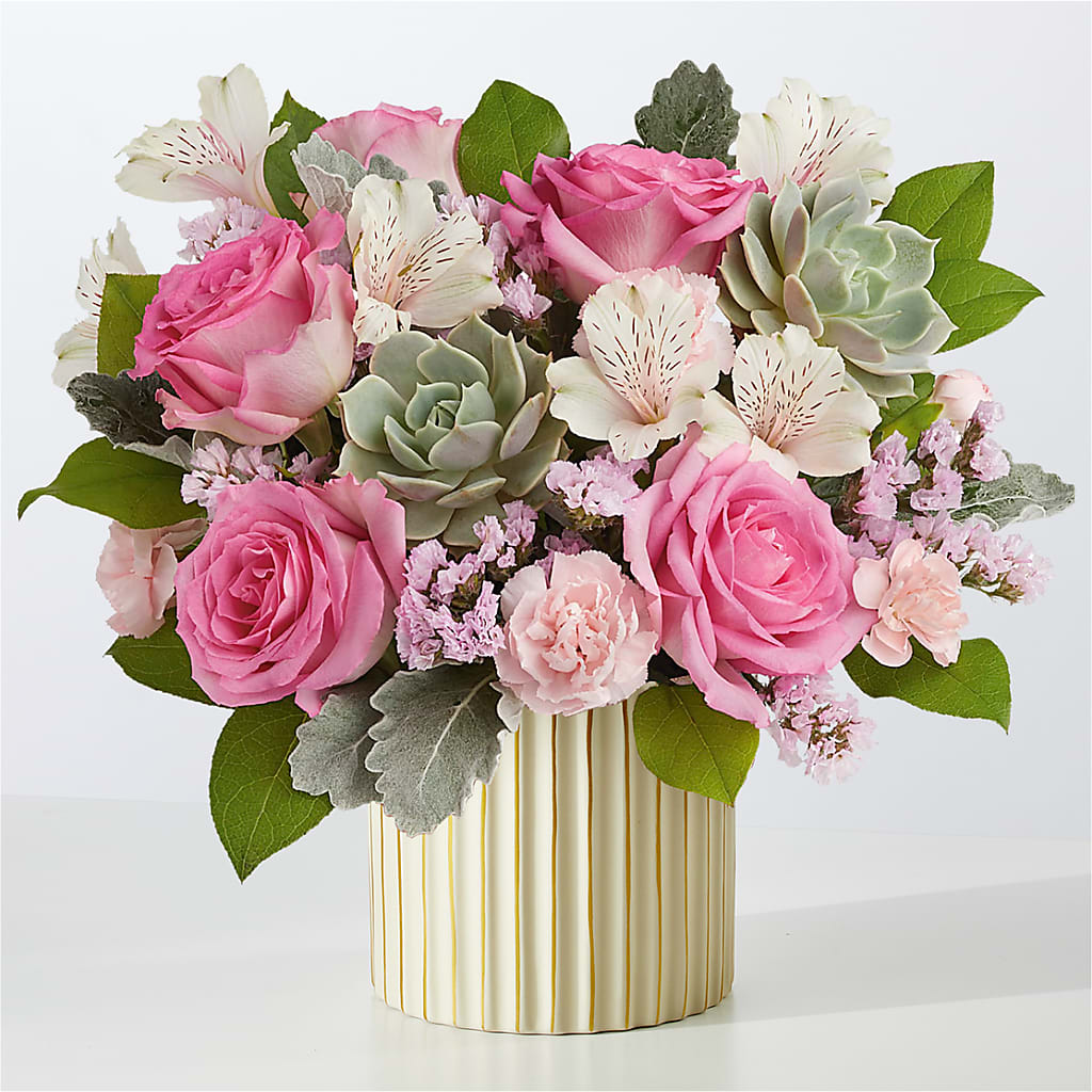 Dusty Rose Bouquet with Ivory Vase – Flowers By Us, Grand Forks ND