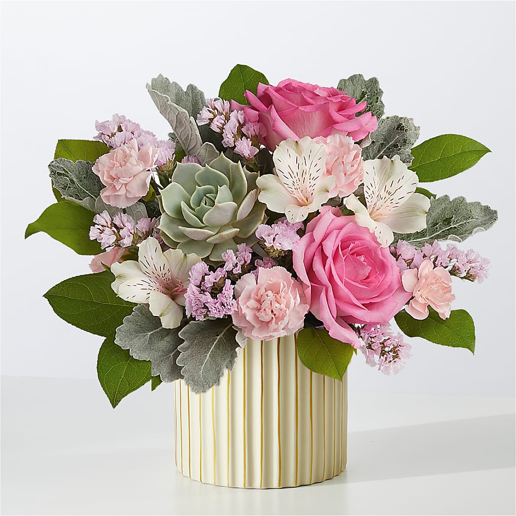 Dusty Rose Bouquet with Ivory Vase – Flowers By Us, Grand Forks ND