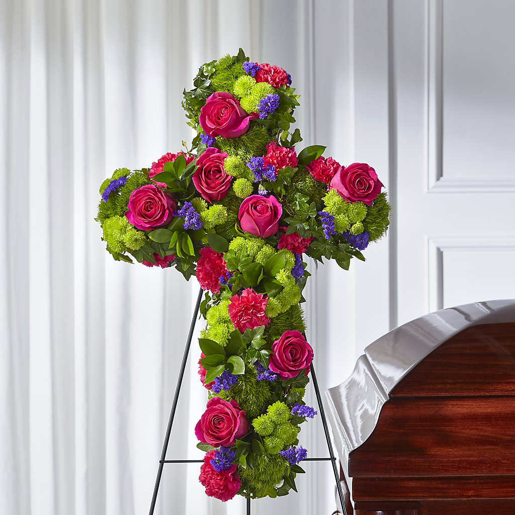 Tribute Rose Floral Cross – Flowers By Us, Grand Forks ND