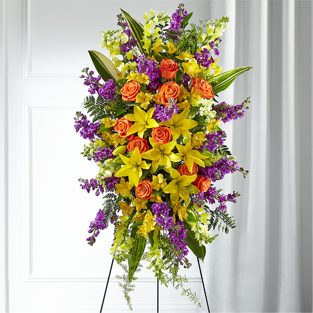 Thoughtful Prayers Standing Spray – Flowers By Us, Grand Forks ND