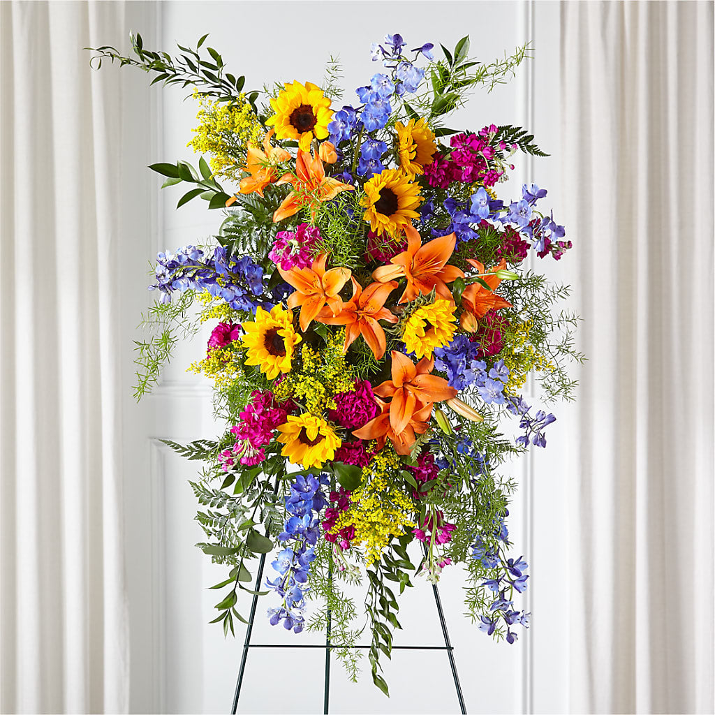 Sunlit Memories Standing Spray (Standard) – Flowers By Us, Grand Forks ND