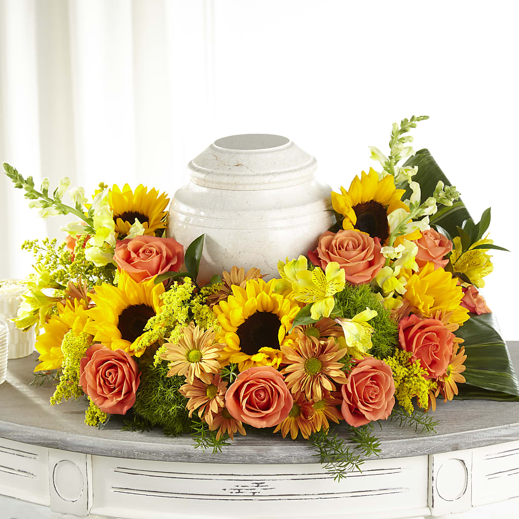 Faithful Sunflower Cremation Adornment – Flowers By Us, Grand Forks ND