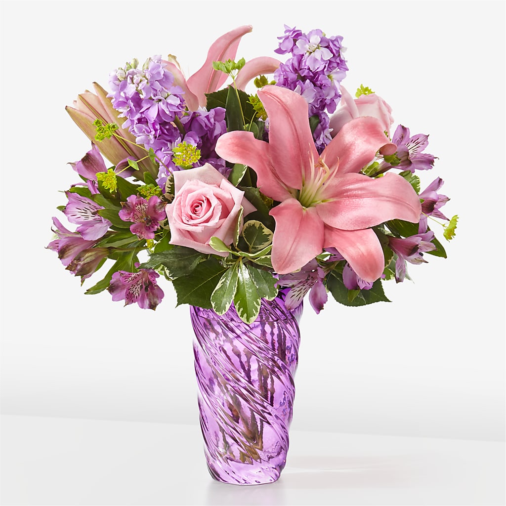 Precious Petals Bouquet with Luxe Swirl Vase – Flowers By Us, Grand Forks ND