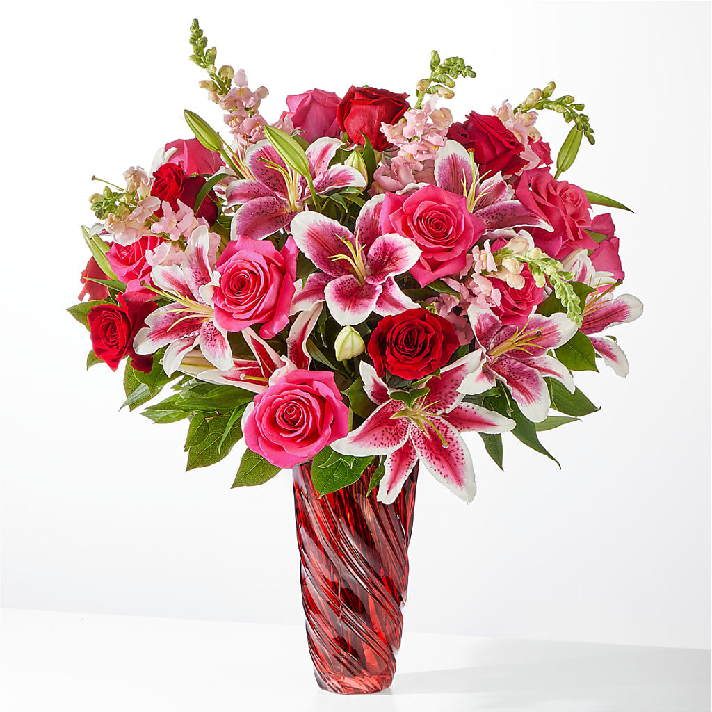 Always You Bouquet with Luxe Swirl Vase – Flowers By Us, Grand Forks ND
