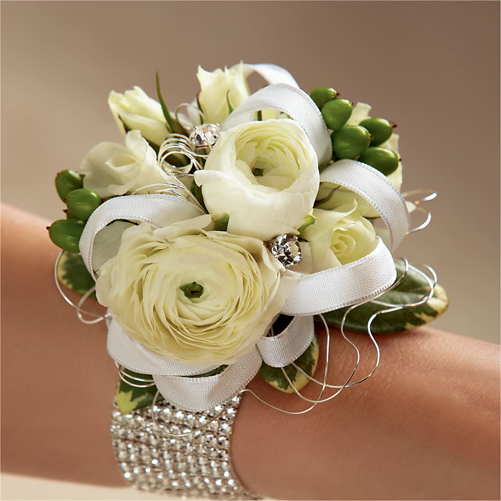 White Wedding Corsage – Flowers By Us, Grand Forks ND